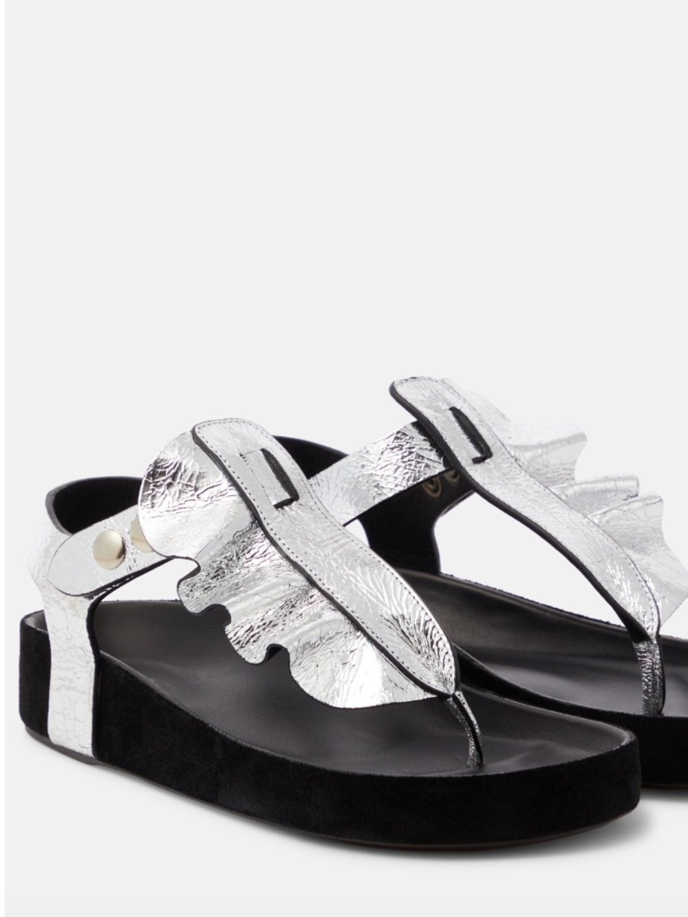 Isabel Marant Isela Metallic Silver Crinkle Leather Sandals Size 8